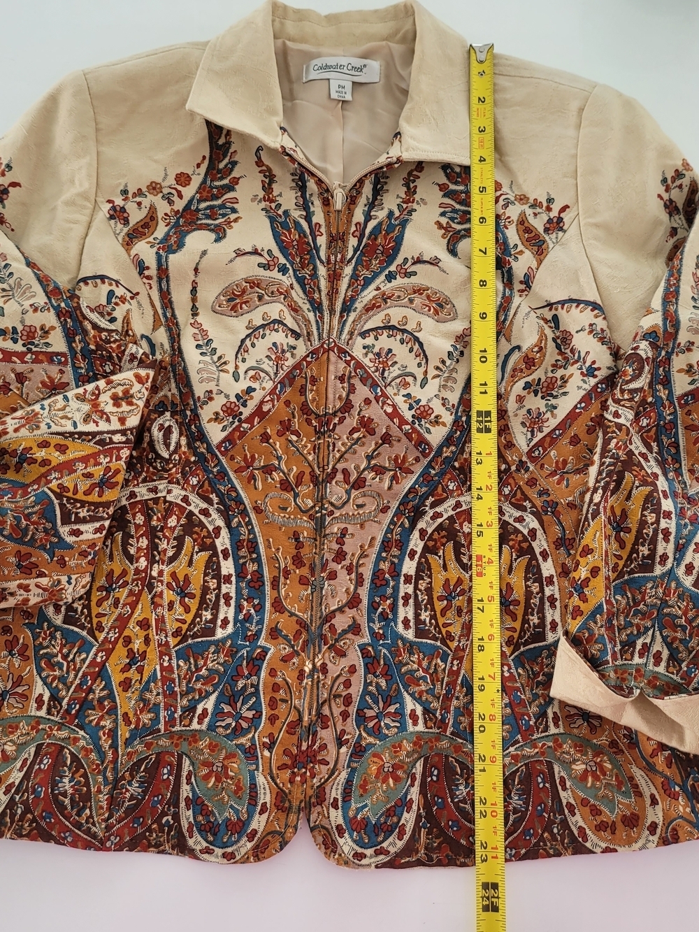 Coldwater Creek Blazer Womens Medium Paisley Tan Zip Up Jacket - Picture 12 of 16